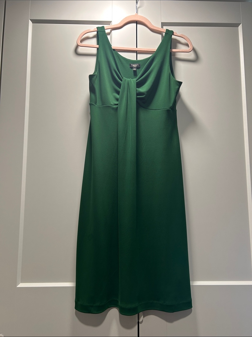 Talbots Emerald Green Sleeveless Midi Dress with Front Drape